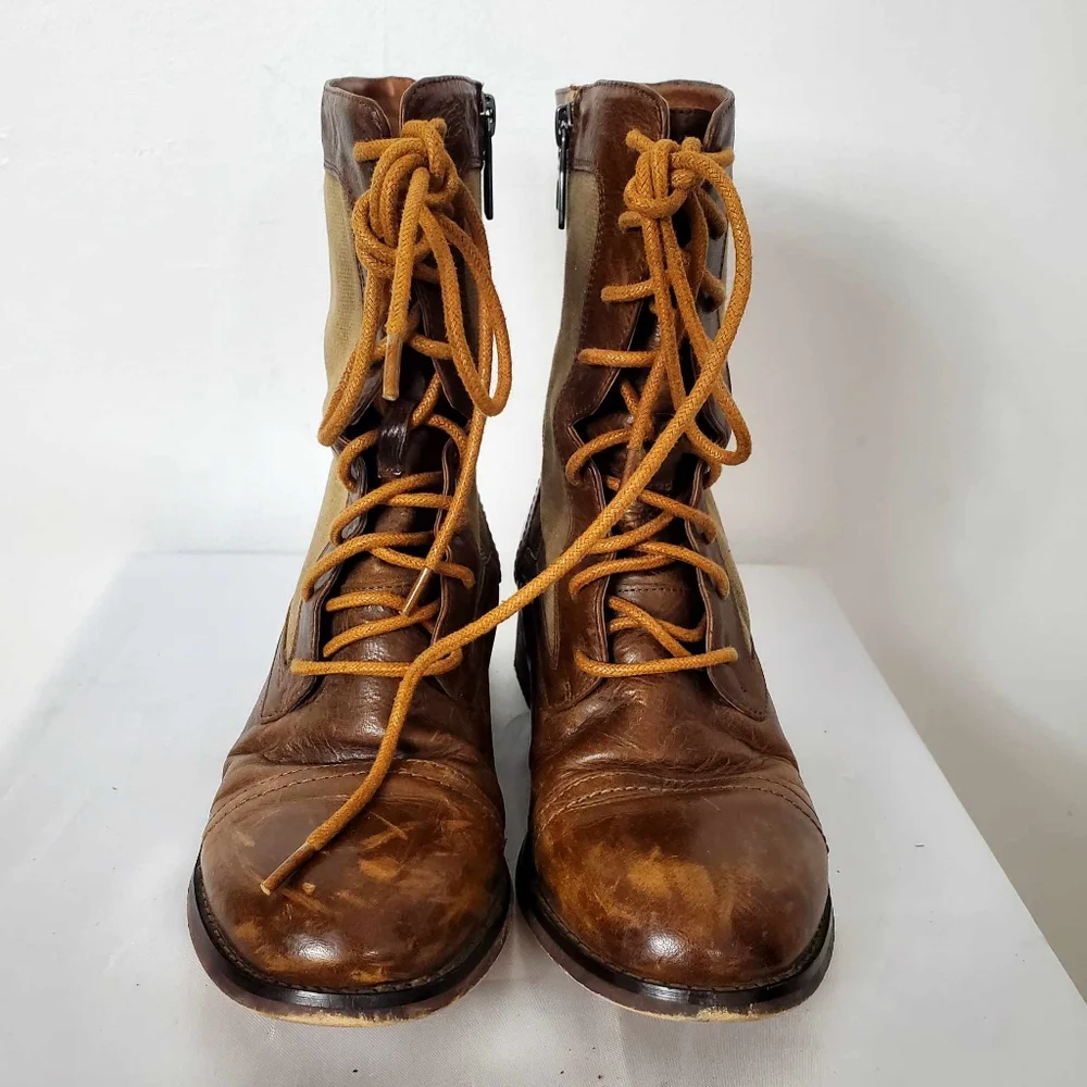 RUDSAK Cognac Leather Ankle Booties Zip/Lace - Picture 3 of 9